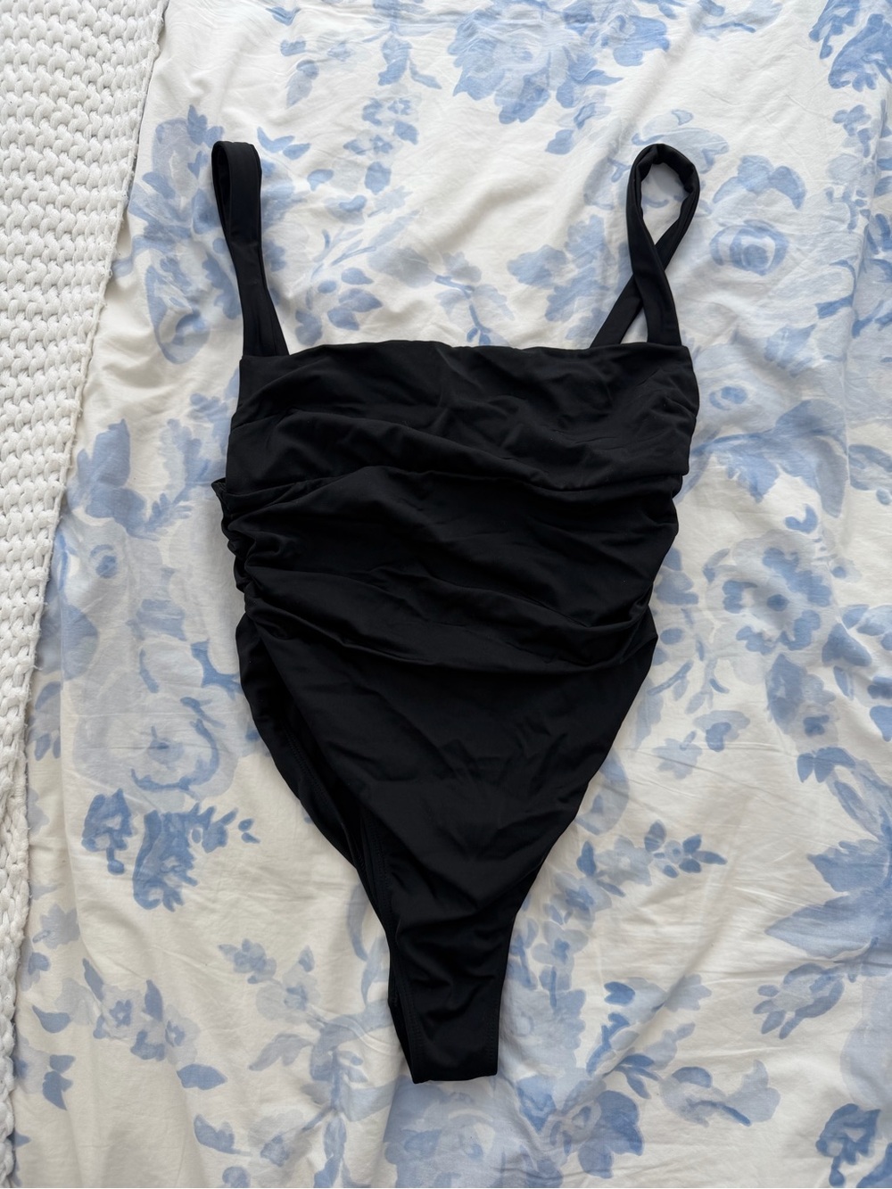 PacSun Black Ruched Square-Neck One-Piece Swimsuit